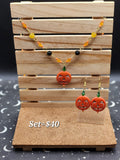 Beaded jacket o' lantern jewelry set