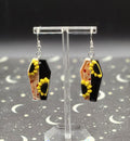 Black and white sunflower coffin earrings